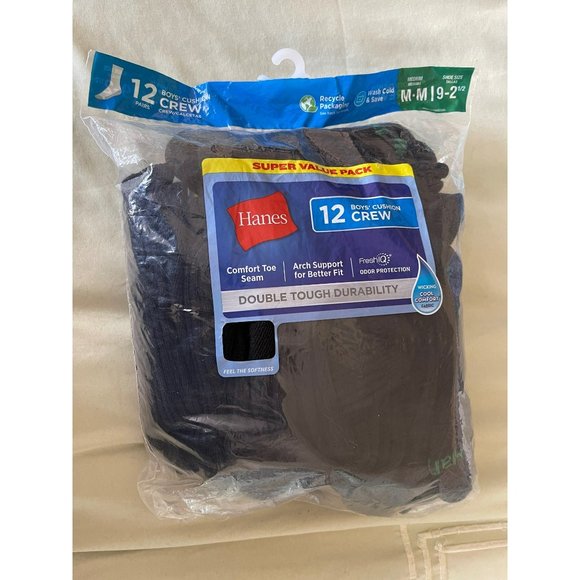 Hanes Boys Black Crew Cut Socks - Pack of 11 pairs - Picture 3 of 9